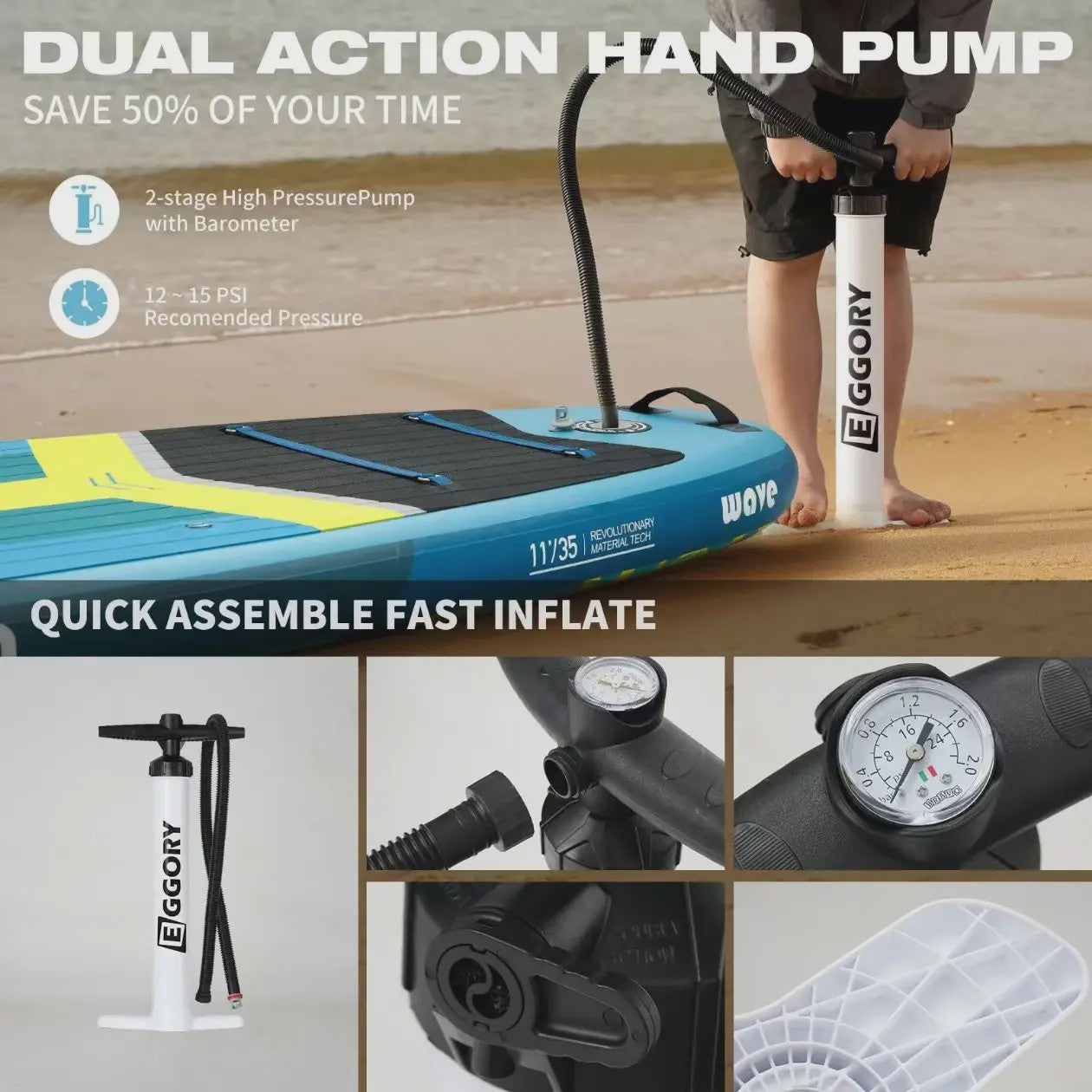 GENREEN Ultra-Licht Opblaasbaar SUP Board 335cm - 200kg Capaciteit - Complete Set