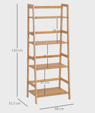 HOMCOM Bamboe Boekenkast 4 Niveaus - Stijlvolle Ladderplank 48x31.5x120 cm
