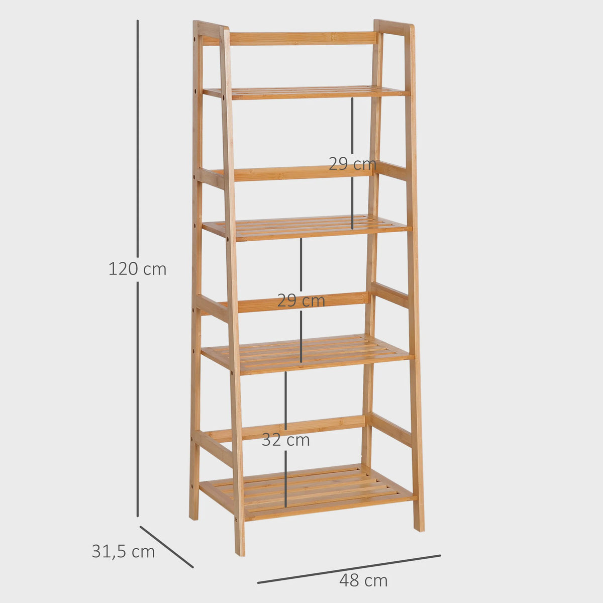 HOMCOM Bamboe Boekenkast 4 Niveaus - Stijlvolle Ladderplank 48x31.5x120 cm
