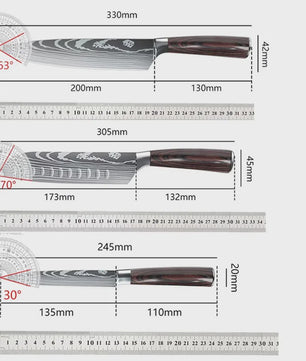 3-delige Keukenmes Set - Damascus Patroon - Hoog Koolstof RVS