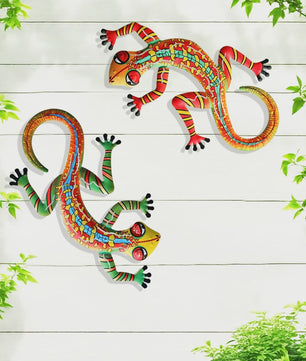 Set van 2 Metalen Muurdecoratie Hagedissen - Levendige Gecko's voor Buiten & Binnen