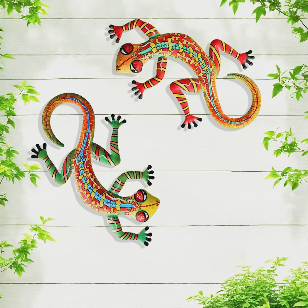 Set van 2 Metalen Muurdecoratie Hagedissen - Levendige Gecko's voor Buiten & Binnen