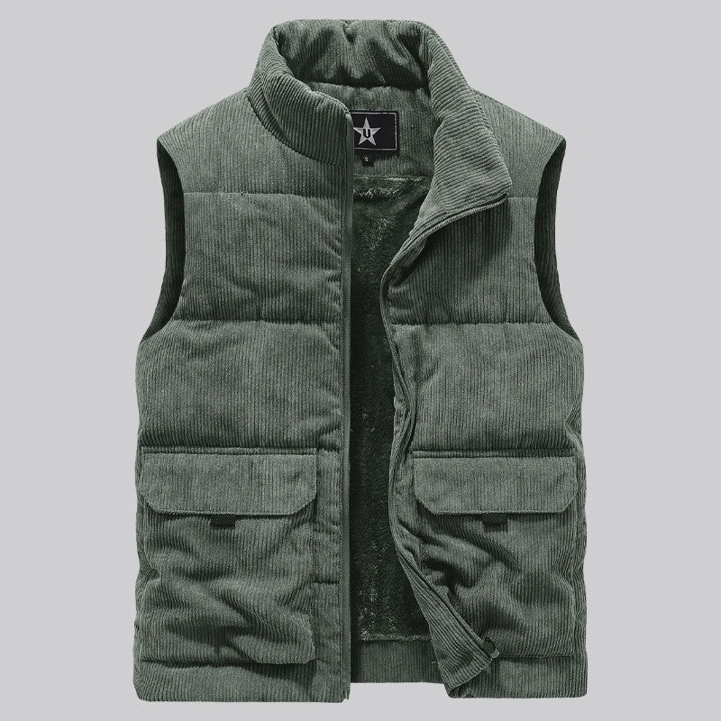 Herfst/Winter Heren Fleece Vest - Warm & Stijlvol Corduroy Gilet met Opstaande Kraag