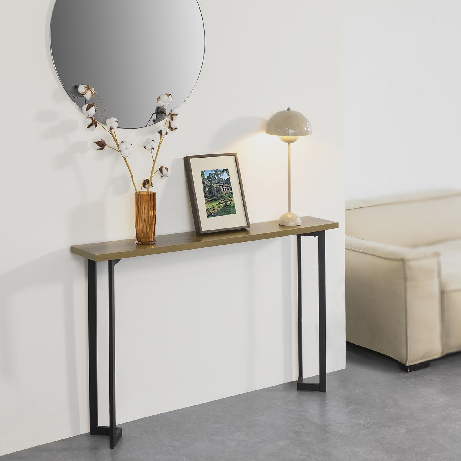 Vintage Console Tafel Metaal & Hout-Look - Smalle Hal Tafel