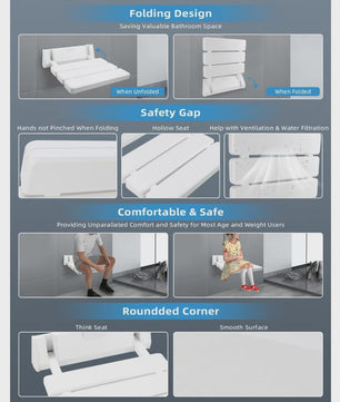 Opklapbare Douchestoel Wandmontage - Veilig en Comfortabel voor Ouderen, Kinderen en Minder Validen