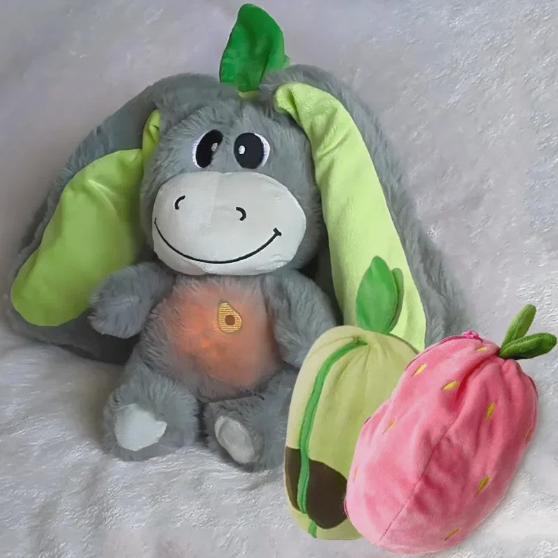 Aardbei Ezel Pluche Knuffel - Veranderbaar & Slaap Poppetje (30cm) - Kinder Cadeau