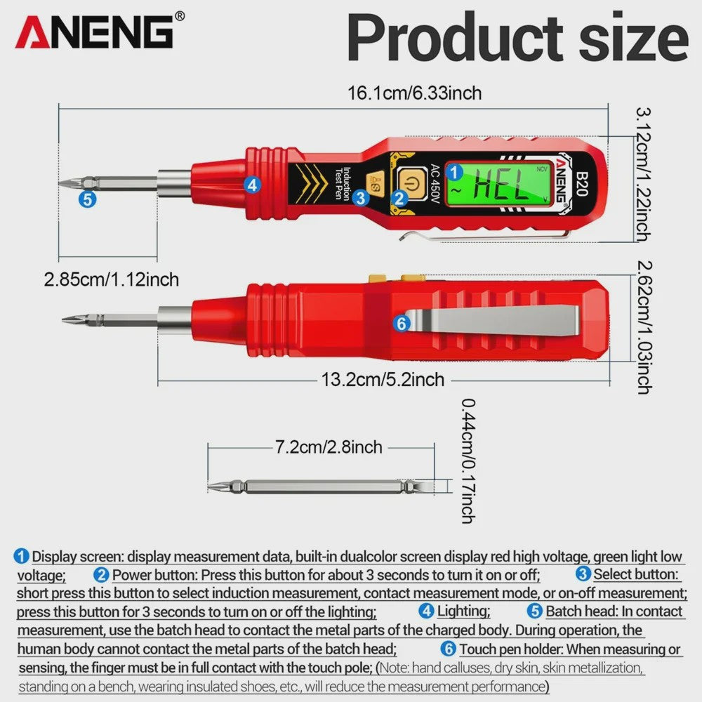ANENG B20 Spanningsmeter & Schroevendraaier Pen - Dubbelzijdig, Digitaal Display