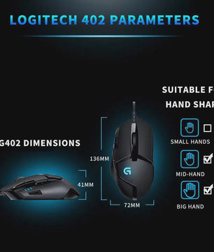 Logitech G402 Hyperion Fury FPS Gaming Muis - 1ms Respons, 32-bit ARM Processor, Anti-Slip