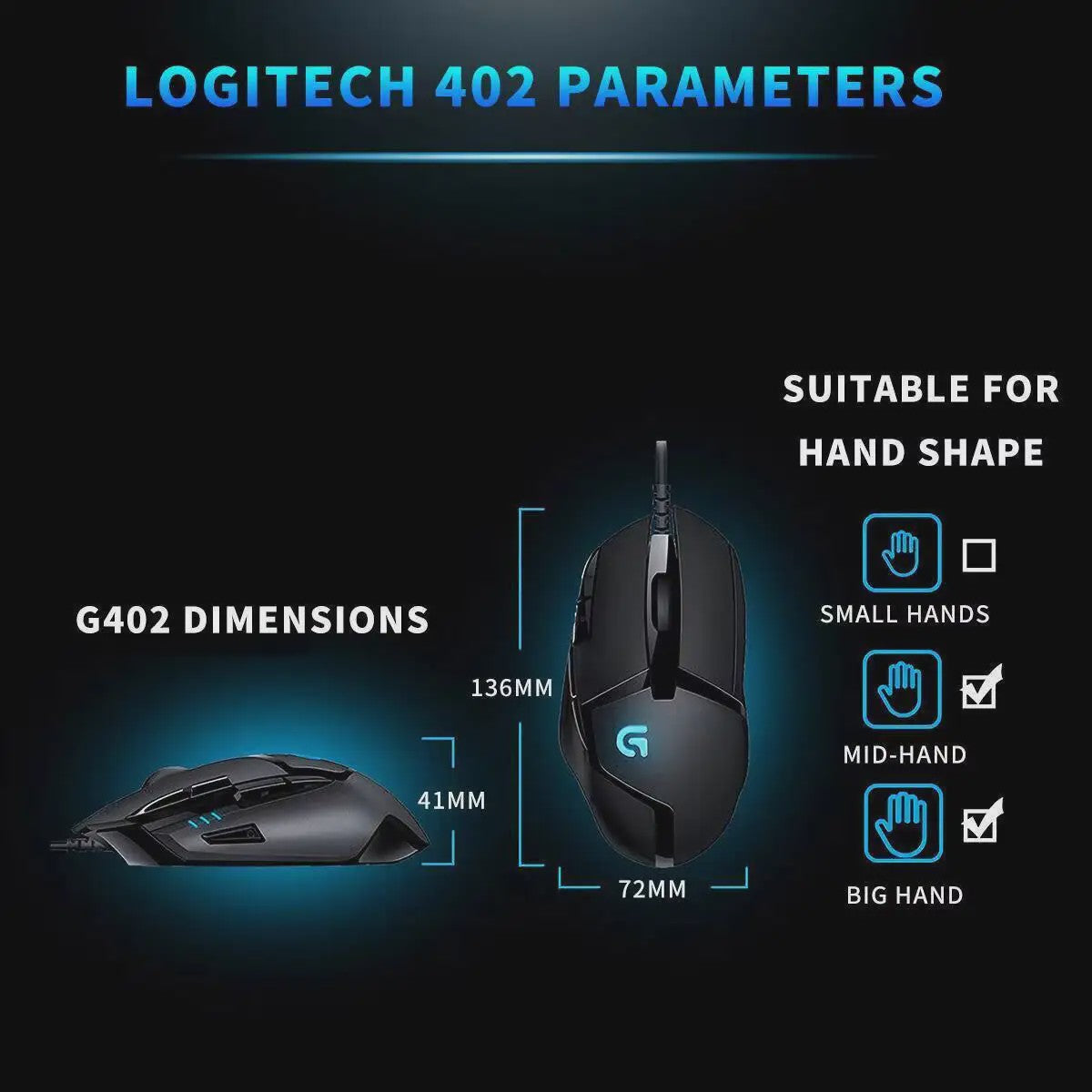 Logitech G402 Hyperion Fury FPS Gaming Muis - 1ms Respons, 32-bit ARM Processor, Anti-Slip