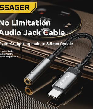Essager Type-C & Lightning naar 3.5mm Jack AUX Audio Kabel Adapter voor iPhone 15/14/13, Samsung, MacBook