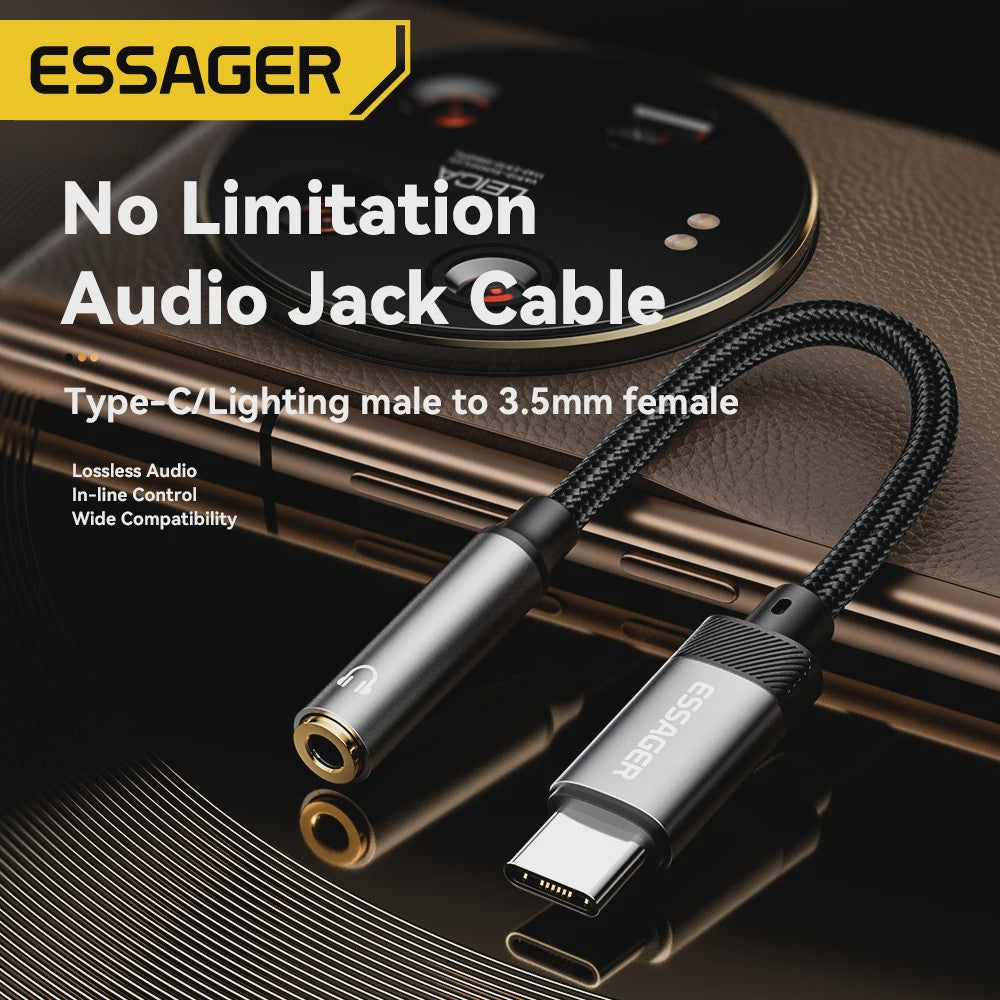 Essager Type-C & Lightning naar 3.5mm Jack AUX Audio Kabel Adapter voor iPhone 15/14/13, Samsung, MacBook