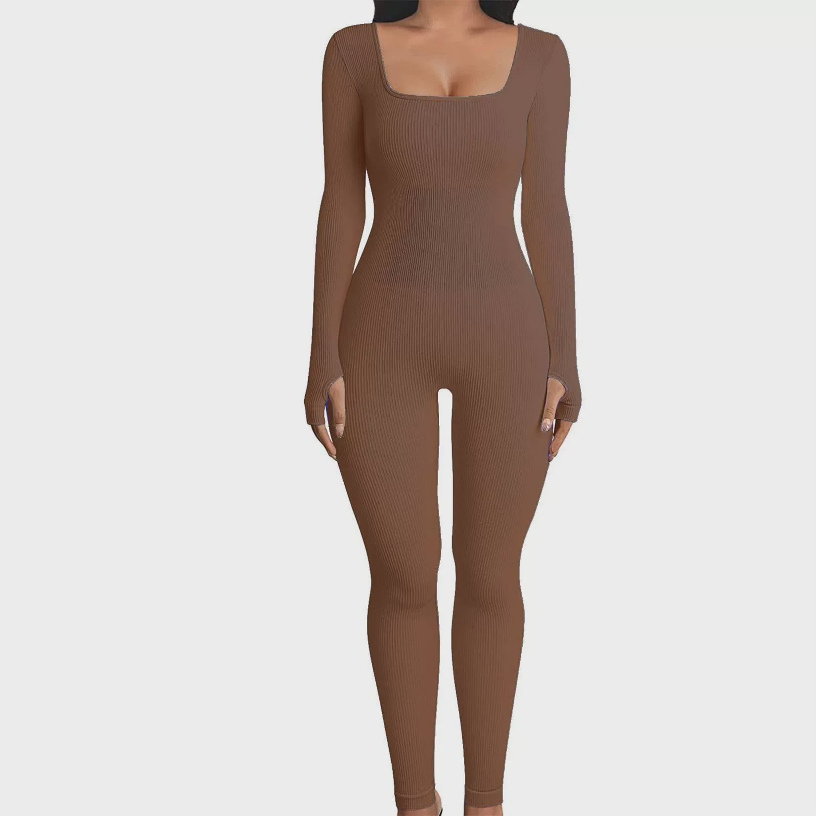 Ribbel Jumpsuit Dames - Naadloos Seamless Sport Bodysuit met Lange Mouwen