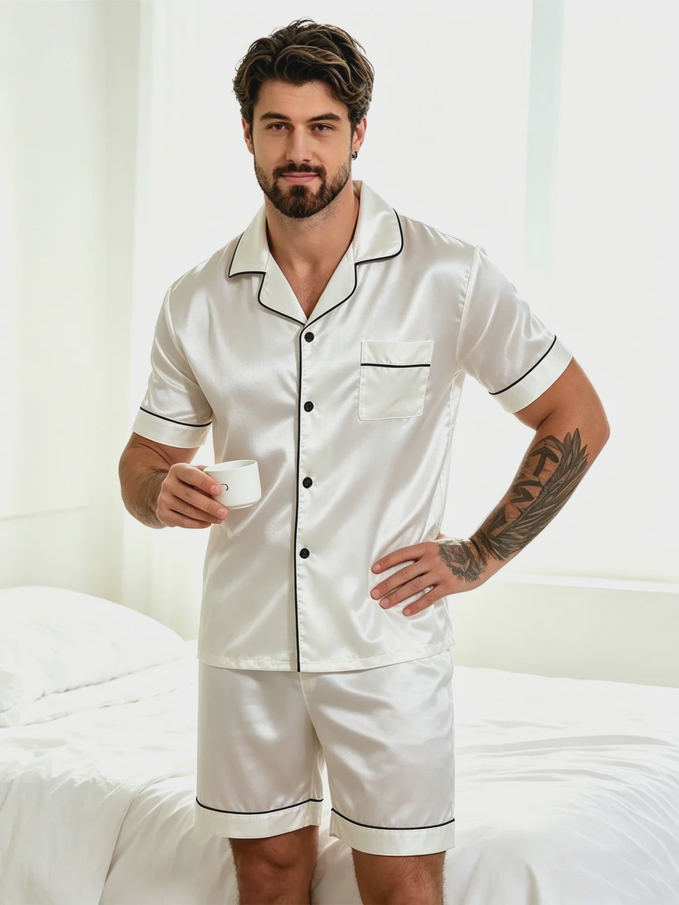 Heren Zomer Pyjama Set Korte Mouw - Zacht & Comfortabel Nachtkleding en Loungewear