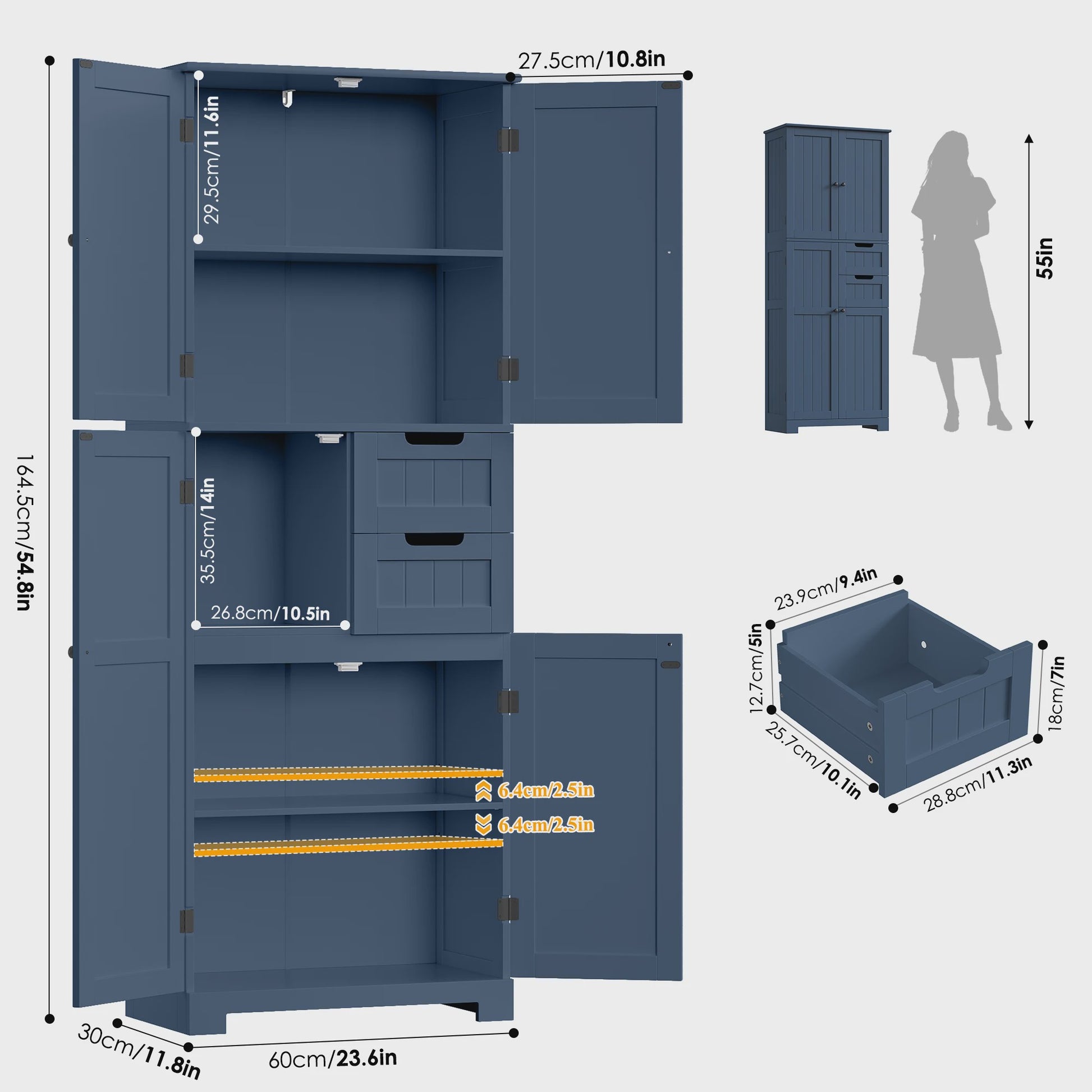 Hoge Badkamerkast met 4 Deuren en 2 Lades - Stijlvolle Opbergoplossing voor Badkamer, Keuken of Woonkamer