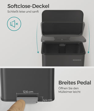 SONGMICS Keukenprullenbak 40L met Pedal en Deksel - RVS