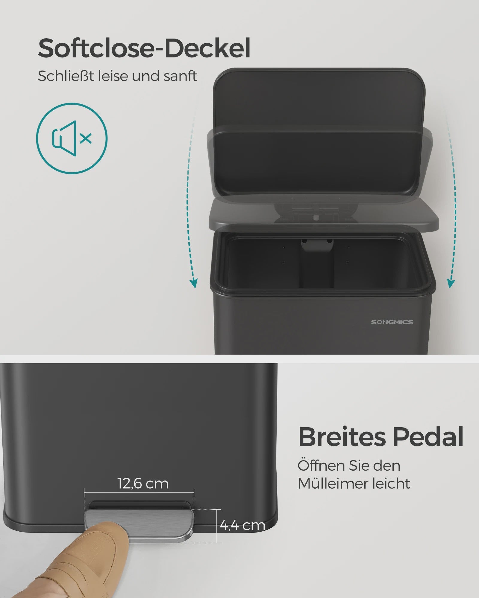 SONGMICS Keukenprullenbak 40L met Pedal en Deksel - RVS