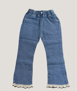 Bell-bottom Jeans voor Meisjes met Kraaltjes en Kant - Modieuze Stretch Denim Broek