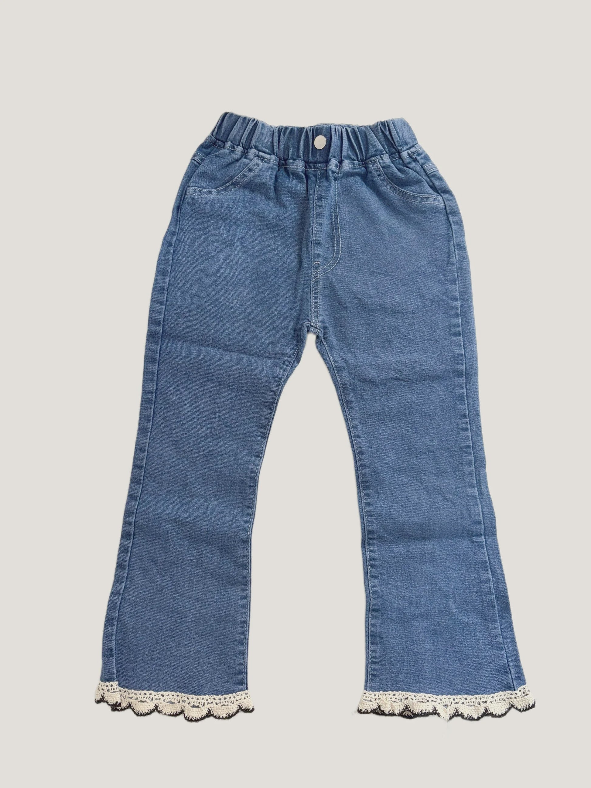 Bell-bottom Jeans voor Meisjes met Kraaltjes en Kant - Modieuze Stretch Denim Broek