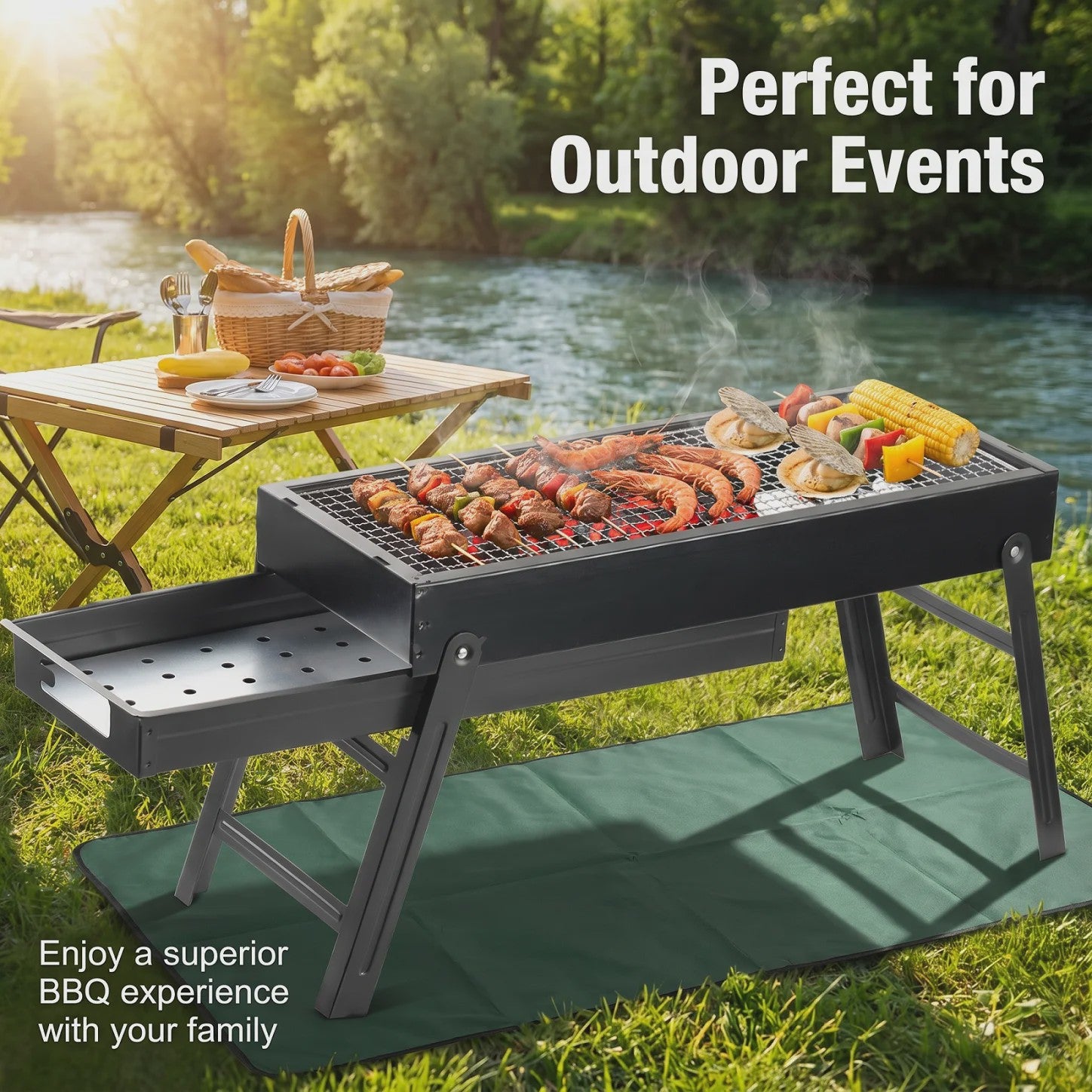 Opvouwbare Draagbare Barbecue met Aslade - Compact & Stabiel voor Camping & Picknick