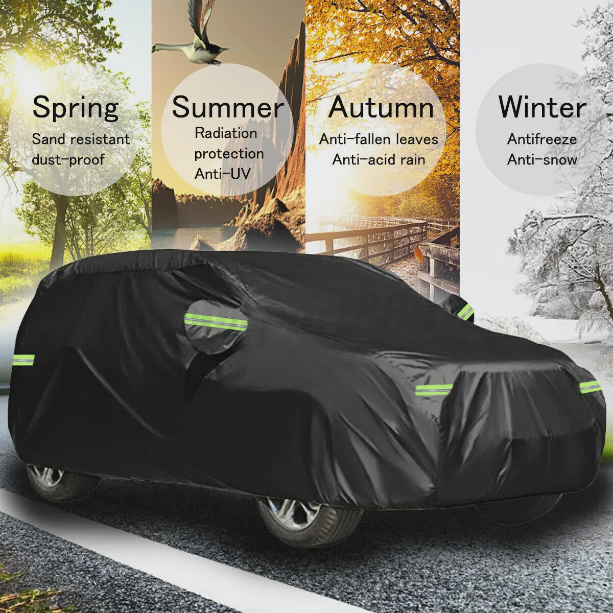Universele Autohoes voor SUV en Sedan - Waterdicht, UV- en Krasbestendig met Reflecterende Strepen
