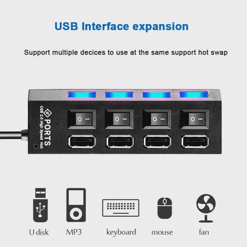 7-Poorts USB Hub met Individuele Aan/Uit Schakelaars - Hoge Snelheid USB 2.0 Splitter