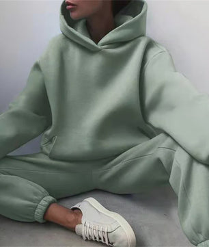 Women's Tracksuit Suit Autumn Fashion Warm Hoodie Sweatshirts Two Pieces Oversized Solid Casual Hoody Pullovers Long Pant Sets