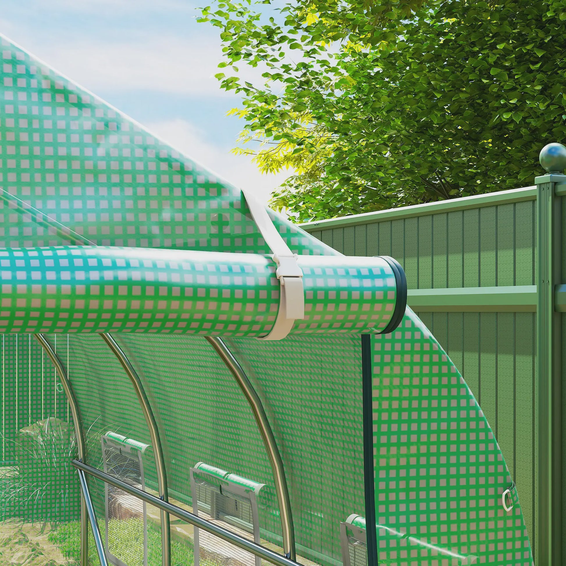 Outsunny Tunnel Kas 5,75 m² - Groen - Met Deur & 6 Rolramen - 295x195x196 cm