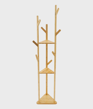 Stabiele Bamboe Kapstok met 9 Haken en 3 Opbergplanken - 165cm Hoog