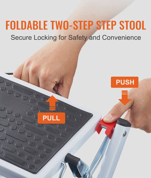 Opvouwbare 2-treden trapkruk met anti-slip pedalen en hoge draagkracht (150 kg)