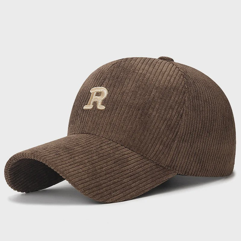 Corduroy Baseballpet met 3D Geborduurde 'R' - Stijlvolle Pet voor Herfst & Winter