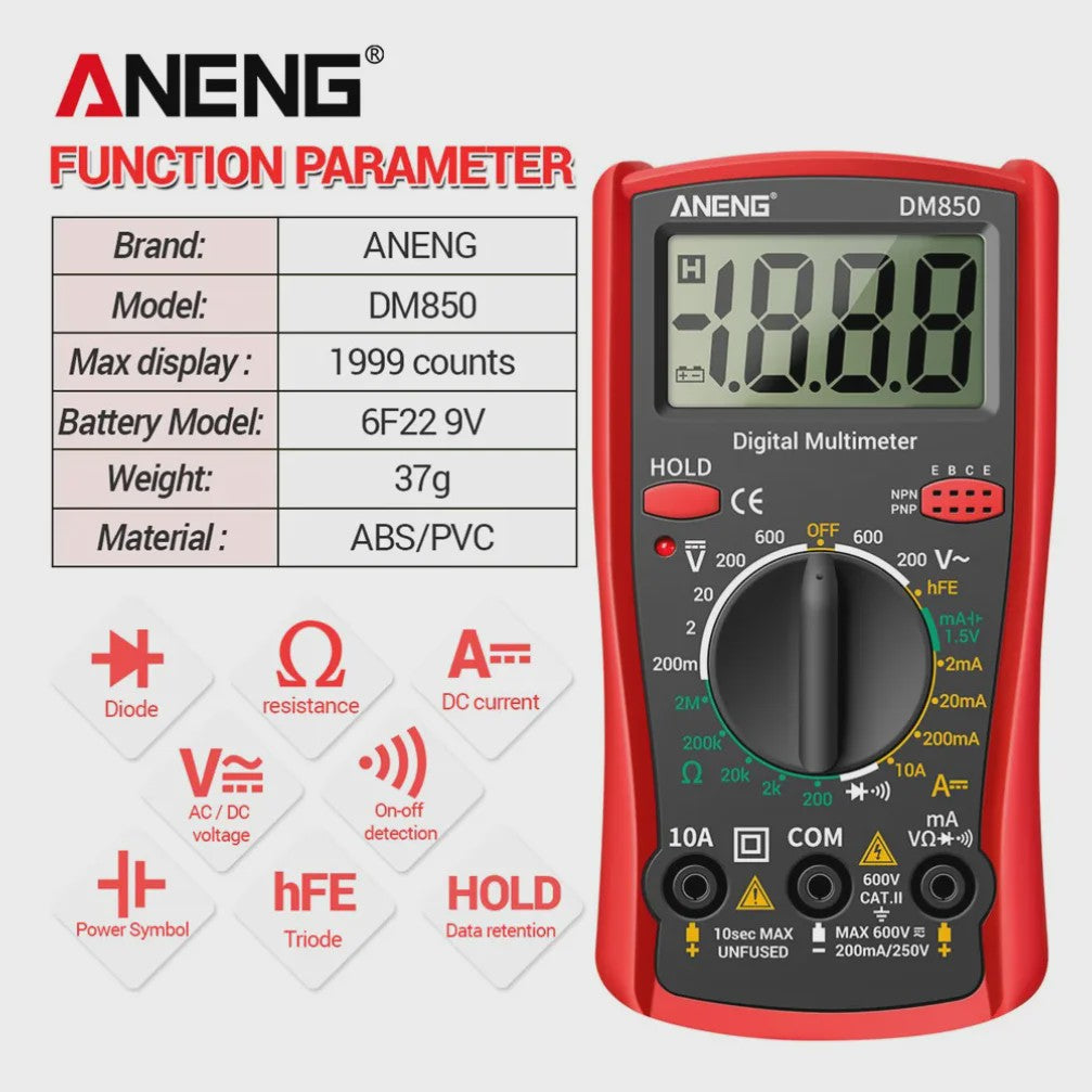 ANENG DM850 Digitale Multimeter - Professionele Spannings- en Stroomtester