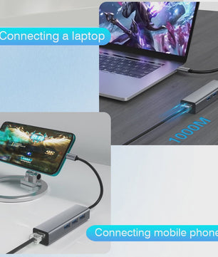 USB-C Docking Station met Gigabit Ethernet (1000Mbps) en 3x USB 3.0 Poorten | 100W PD