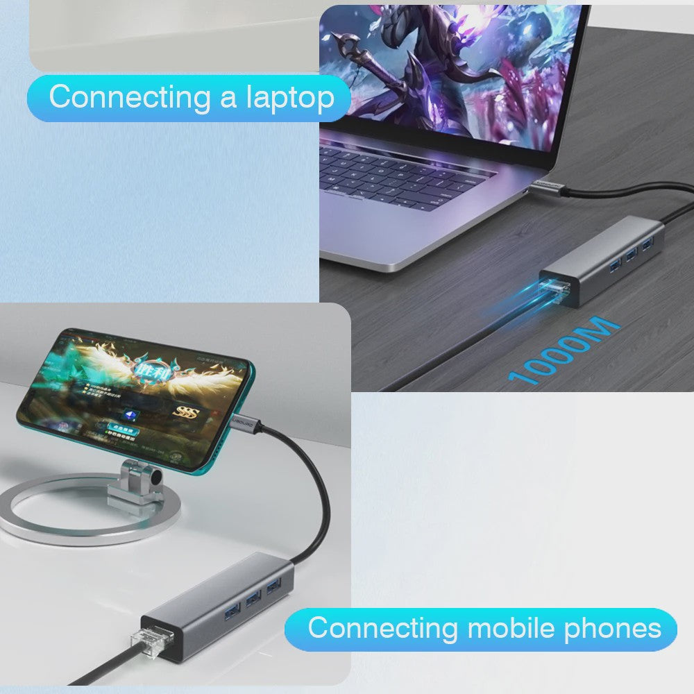 USB-C Docking Station met Gigabit Ethernet (1000Mbps) en 3x USB 3.0 Poorten | 100W PD