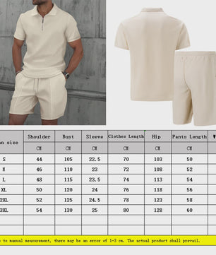 Zomerse Wafel Set: Poloshirt met Rits en Shorts
