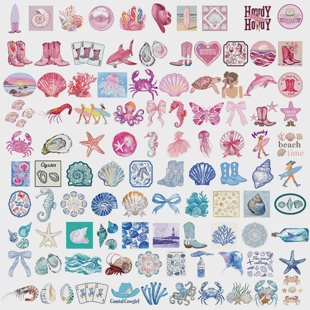 10/30/50/100 Stuks Leuke INS Stijl Cartoon Blauw Roze Kust Esthetiek Stickers DIY Laptop Notebook Koffer Decoratie