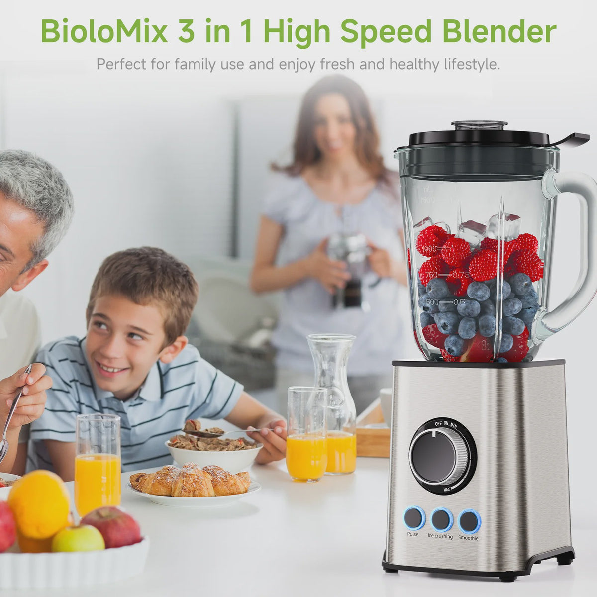 BioloMix 3-in-1 Blender: Krachtige 1300W Smoothie Maker, Grinder & Babyvoeding Blender