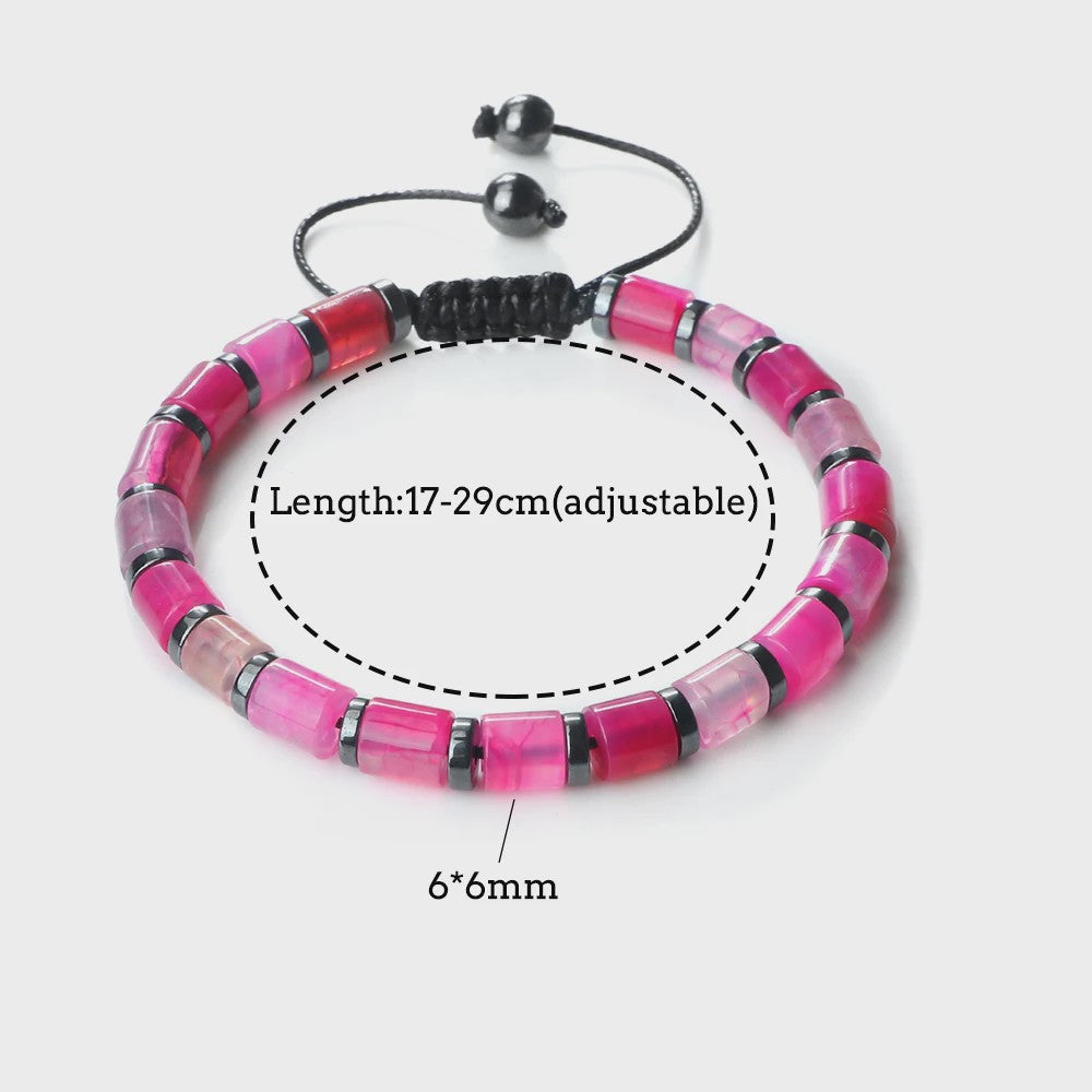 Blauwe Cilindervormige Agate Armband - Gevlochten Natuursteen Bangle voor Dames en Heren