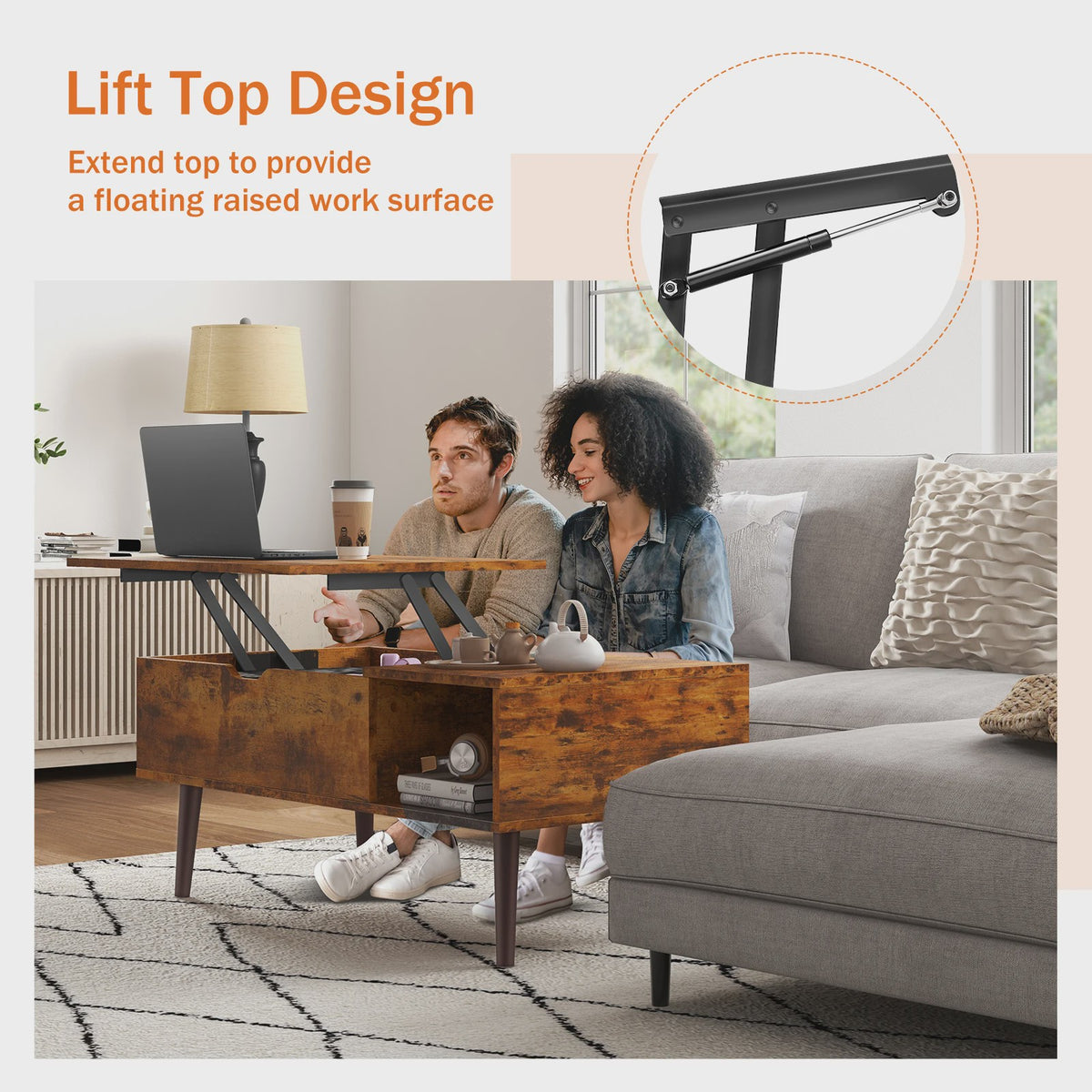 Verstelbare Lift Top Salontafel met Ruime Opbergruimte - 100x50 cm