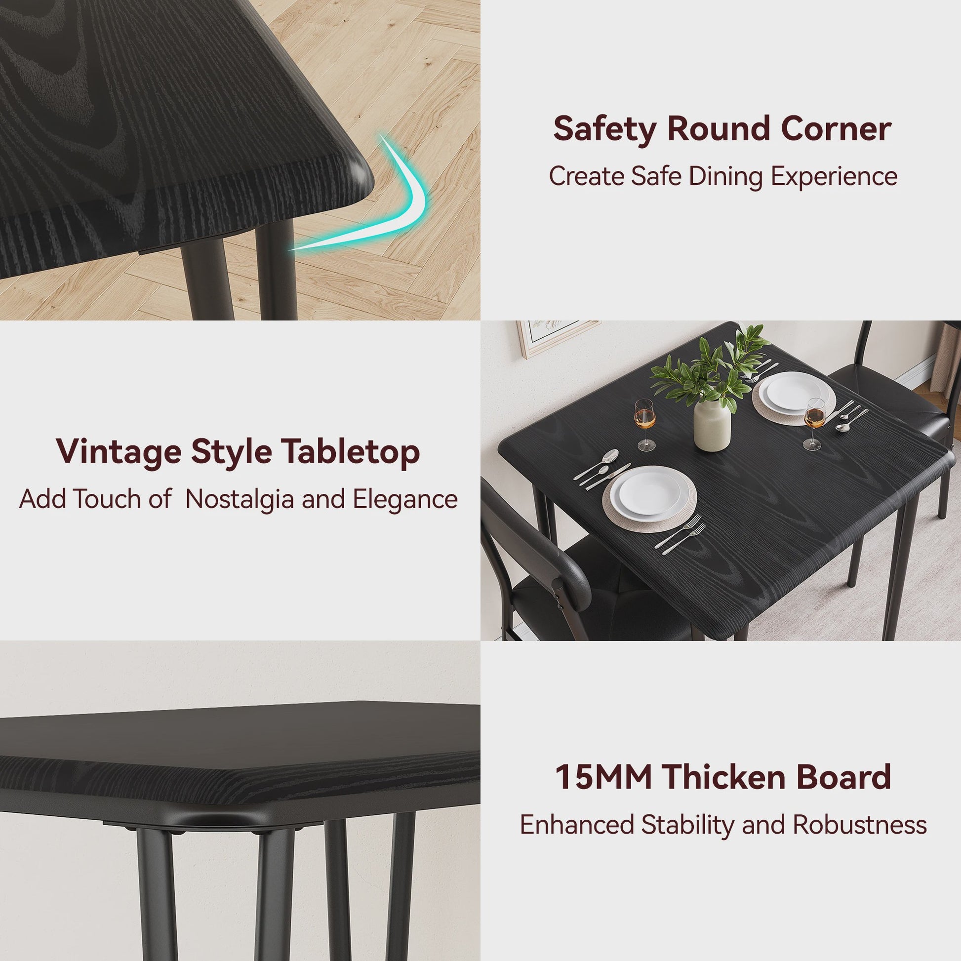 Compact Houten Eettafel voor 2 Personen met Gestoffeerde Stoelen - Ruimtebesparend & Modern