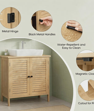 Bamboe Onderbouw Kast Badkamer 60x30x60cm met 2 Deuren en Verstelbare Plank