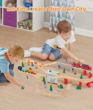 72/108 Pieces Montessori Set Of Children's Toy Wood Trains, Cars, Engineering Railway Wooden Train set Gift For Boys And Girls