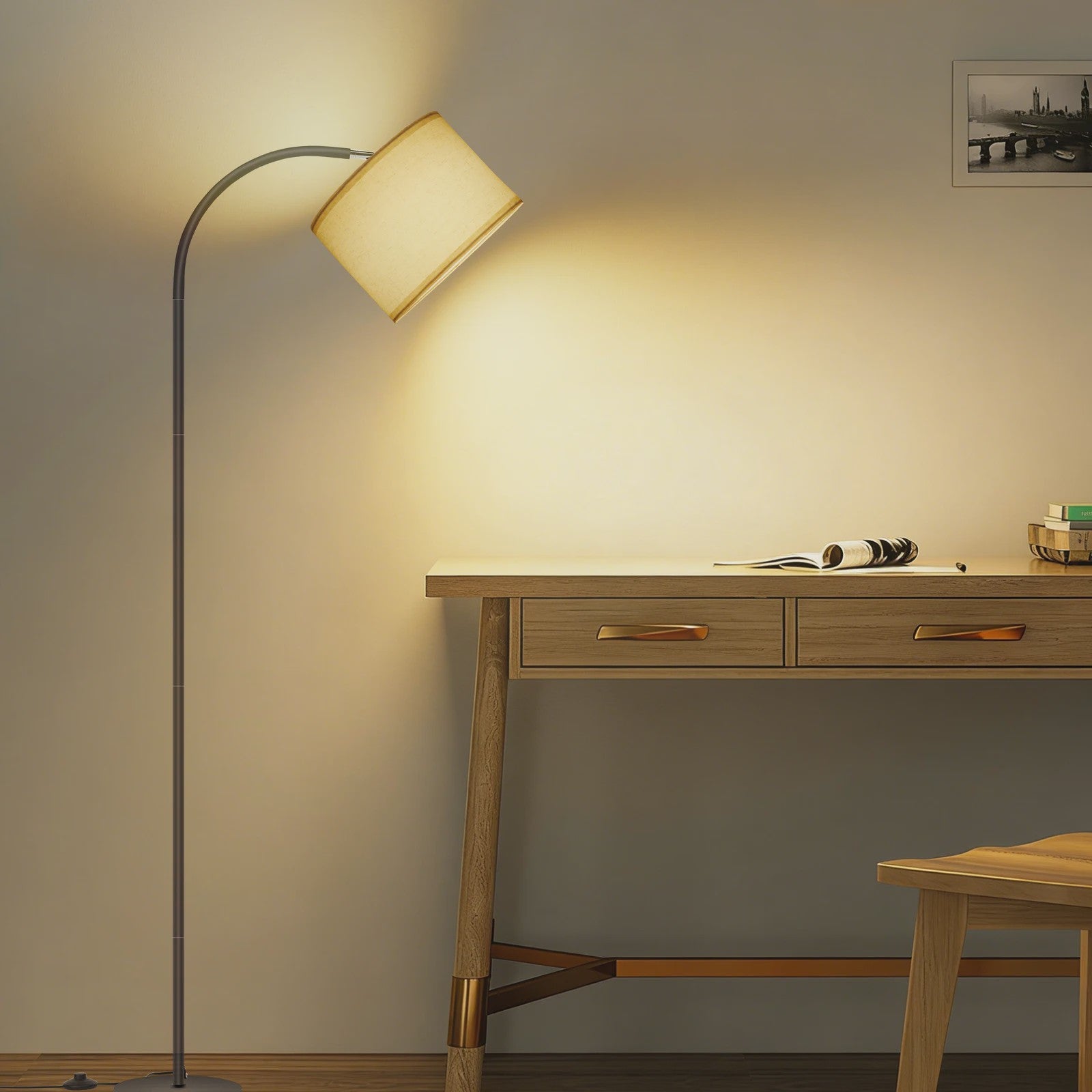 Moderne Boog Vloerlamp 170cm met Linnen Lampenkap, Voetschakelaar & LED E27 Bulb