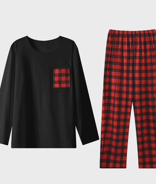 Heren Pyjama Set: Comfortabele Lange Mouwen & Ruitjes Broek voor Herfst/Winter