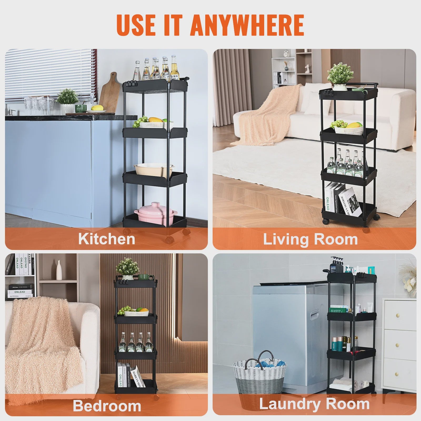4-Laags Rolbare Opbergkar met Wielen - Keuken, Kantoor & Woonkamer Organizer