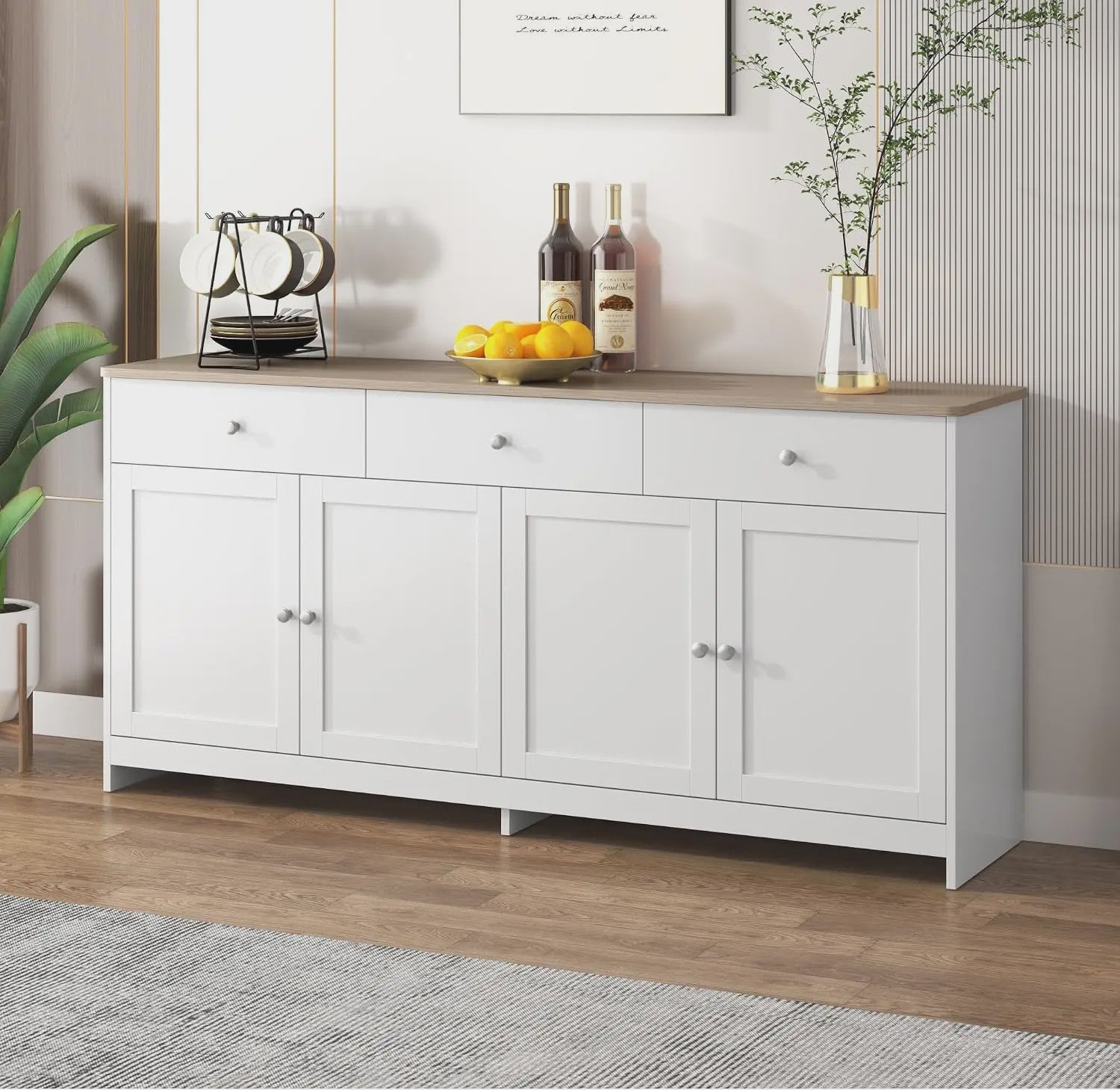 Ruime Buffetkast met 4 Deuren en 3 Lades - Cottage Stijl - 160cm Breed