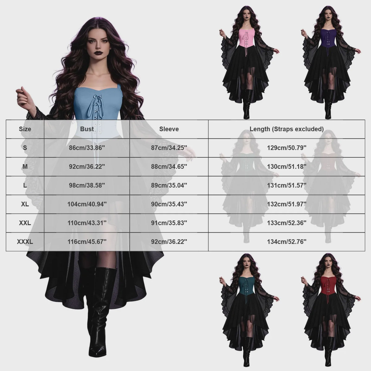 Dames Heksenjurk met Pofmouwen - Middeleeuwse & Gothische Renaissance Stijl voor Halloween & Cosplay