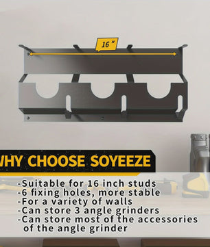 Heavy-Duty Metalen Wandrek voor Gereedschap - 3-Laags Organizer voor Haakse Slijpers en Accessoires