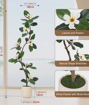 Kunst Magnolia Boom met Witte Pot - 150/180/210cm - Luxe Kunstplant voor Binnen