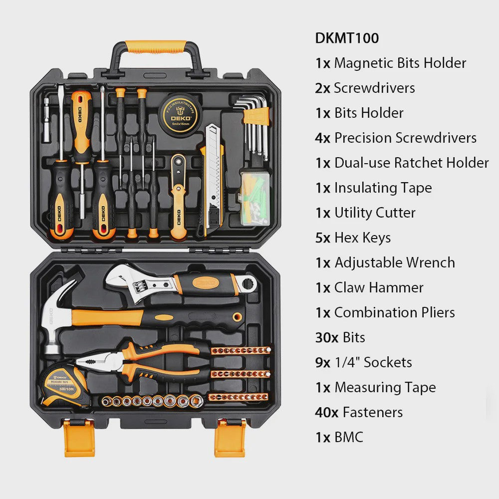 DEKO 100+ Delige Multifunctionele Gereedschapskist met Ratel, Tangen, Hamer en Meer