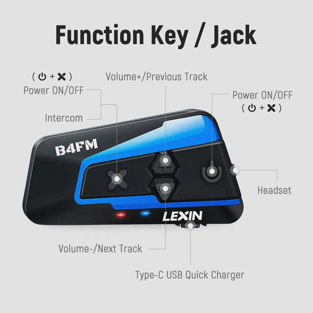 Lexin B4FM-X Bluetooth Motor Intercom Headset voor 10 Rijders met Muziek Delen